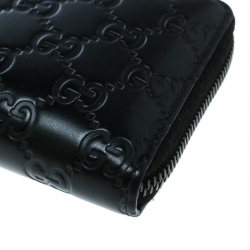 Pre Owned محفظة غوتشي بسحاب ملتف جلد غوتشيسيما سوداء