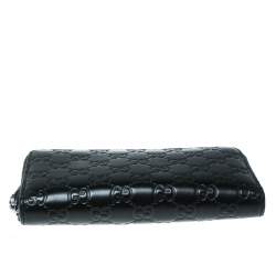 Pre Owned محفظة غوتشي بسحاب ملتف جلد غوتشيسيما سوداء