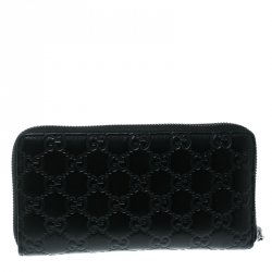 Pre Owned محفظة غوتشي بسحاب ملتف جلد غوتشيسيما سوداء