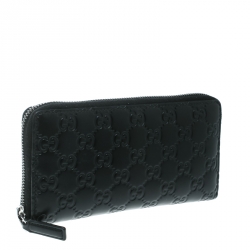 Pre Owned محفظة غوتشي بسحاب ملتف جلد غوتشيسيما سوداء