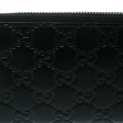 Pre Owned محفظة غوتشي بسحاب ملتف جلد غوتشيسيما سوداء