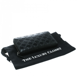 Pre Owned محفظة غوتشي بسحاب ملتف جلد غوتشيسيما سوداء