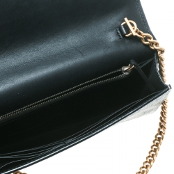 Pre Owned Gucci Beige/Black GG Supreme Canvas and Leather Pearl Peony Wallet On Chain