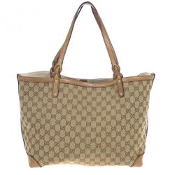 Pre Owned Gucci Beige Craft GG Tote Bag