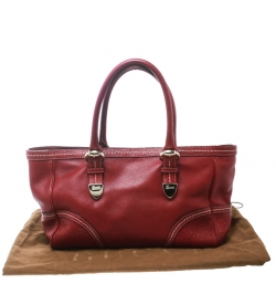 Pre Owned حقيبة يد غوتشي سيغنوريا صغيرة جلد غوتشيسيما حمراء