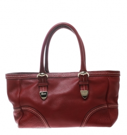 Pre Owned حقيبة يد غوتشي سيغنوريا صغيرة جلد غوتشيسيما حمراء