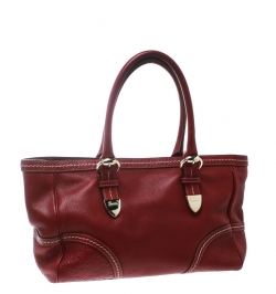 Pre Owned حقيبة يد غوتشي سيغنوريا صغيرة جلد غوتشيسيما حمراء