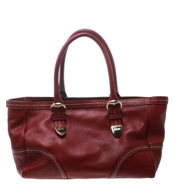 Pre Owned حقيبة يد غوتشي سيغنوريا صغيرة جلد غوتشيسيما حمراء