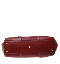 Pre Owned حقيبة يد غوتشي سيغنوريا صغيرة جلد غوتشيسيما حمراء