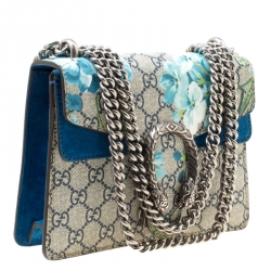 Gucci Beige/Blue GG Supreme Blooms Mini Dionysus Shoulder Bag