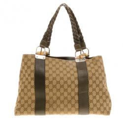 Pre Owned Gucci Bamboo Bar Medium Canvas Tote 
