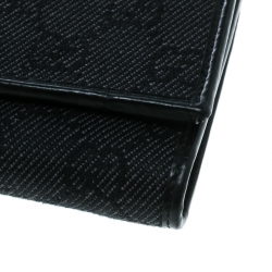 Gucci Black GG Fabric and Leather Trim Tri Fold Wallet