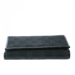 Gucci Black GG Fabric and Leather Trim Tri Fold Wallet