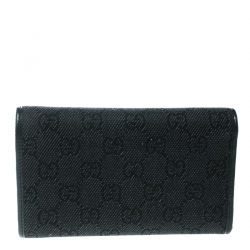 Gucci Black GG Fabric and Leather Trim Tri Fold Wallet