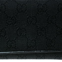 Gucci Black GG Fabric and Leather Trim Tri Fold Wallet