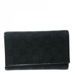 Gucci Black GG Fabric and Leather Trim Tri Fold Wallet
