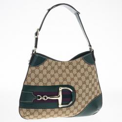 Pre Owned Gucci Green GG Canvas Hasler Horsebit Shoulder Bag