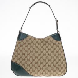 Pre Owned Gucci Green GG Canvas Hasler Horsebit Shoulder Bag
