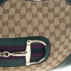 Pre Owned Gucci Green GG Canvas Hasler Horsebit Shoulder Bag