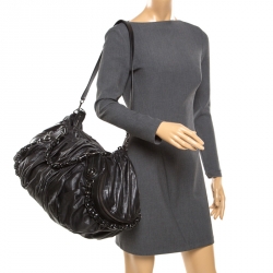 Pre Owned Gucci Black Leather Galaxy Top Handle Bag
