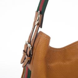 Pre Owned Gucci Brown Leather Gucci Heritage Web Striped Hobo