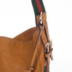 Pre Owned Gucci Brown Leather Gucci Heritage Web Striped Hobo