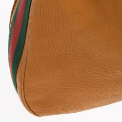 Pre Owned Gucci Brown Leather Gucci Heritage Web Striped Hobo