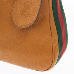 Pre Owned Gucci Brown Leather Gucci Heritage Web Striped Hobo