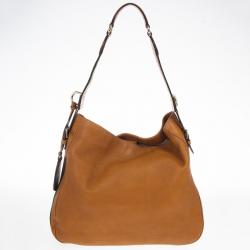Pre Owned Gucci Brown Leather Gucci Heritage Web Striped Hobo