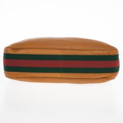 Pre Owned Gucci Brown Leather Gucci Heritage Web Striped Hobo