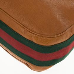 Pre Owned Gucci Brown Leather Gucci Heritage Web Striped Hobo