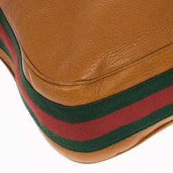 Pre Owned Gucci Brown Leather Gucci Heritage Web Striped Hobo
