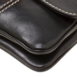 مملوكة مسبقًا Gucci Black Leather GG Buckle Detail Shoulder Bag