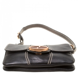 مملوكة مسبقًا Gucci Black Leather GG Buckle Detail Shoulder Bag