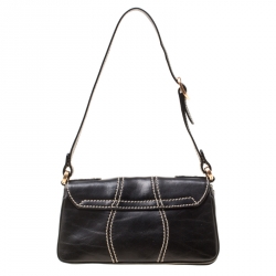 مملوكة مسبقًا Gucci Black Leather GG Buckle Detail Shoulder Bag