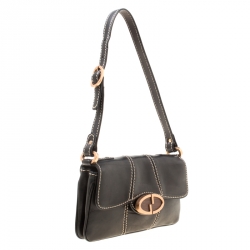 مملوكة مسبقًا Gucci Black Leather GG Buckle Detail Shoulder Bag