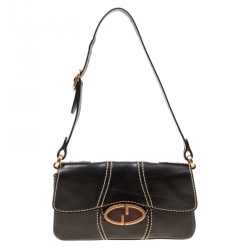 مملوكة مسبقًا Gucci Black Leather GG Buckle Detail Shoulder Bag