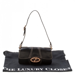 مملوكة مسبقًا Gucci Black Leather GG Buckle Detail Shoulder Bag