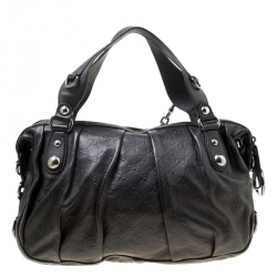 مملوكة مسبقًا Gucci Black Guccissima Leather Medium Icon Bit Boston Bag