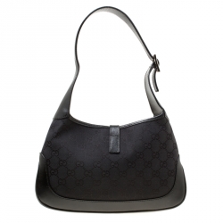 مملوكة مسبقًا Gucci Black GG Canvas and Leather Small Jackie Shoulder Bag