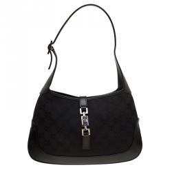 مملوكة مسبقًا Gucci Black GG Canvas and Leather Small Jackie Shoulder Bag