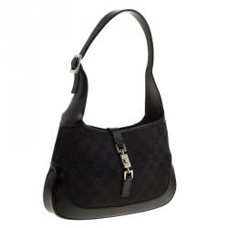 مملوكة م سبقًا Gucci Black GG Canvas and Leather Small Jackie Shoulder Bag