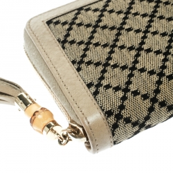 Gucci Beige Diamante Canvas and Leather Bamboo Tassel Zip Around Wallet
