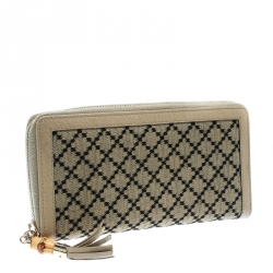 Gucci Beige Diamante Canvas and Leather Bamboo Tassel Zip Around Wallet