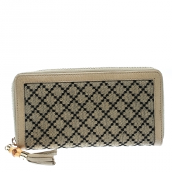 Gucci Beige Diamante Canvas and Leather Bamboo Tassel Zip Around Wallet