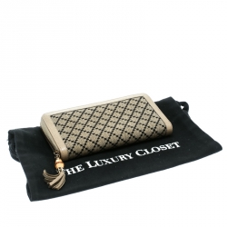 Gucci Beige Diamante Canvas and Leather Bamboo Tassel Zip Around Wallet