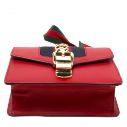 Pre Owned حقيبة كتف غوتشي سيلفي بسلسلة ويب ميني جلد حمراء