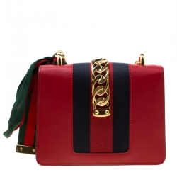 Pre Owned حقيبة كتف غوتشي سيلفي بسلسلة ويب ميني جلد حمراء
