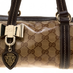 Pre Owned  Gucci Beige/Brown GG Crystal Canvas and Leather Small Duchessa Boston Bag