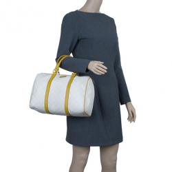 Pre Owned حقيبة غوتشي جوي بوسطن كانفاس أبيض وسط